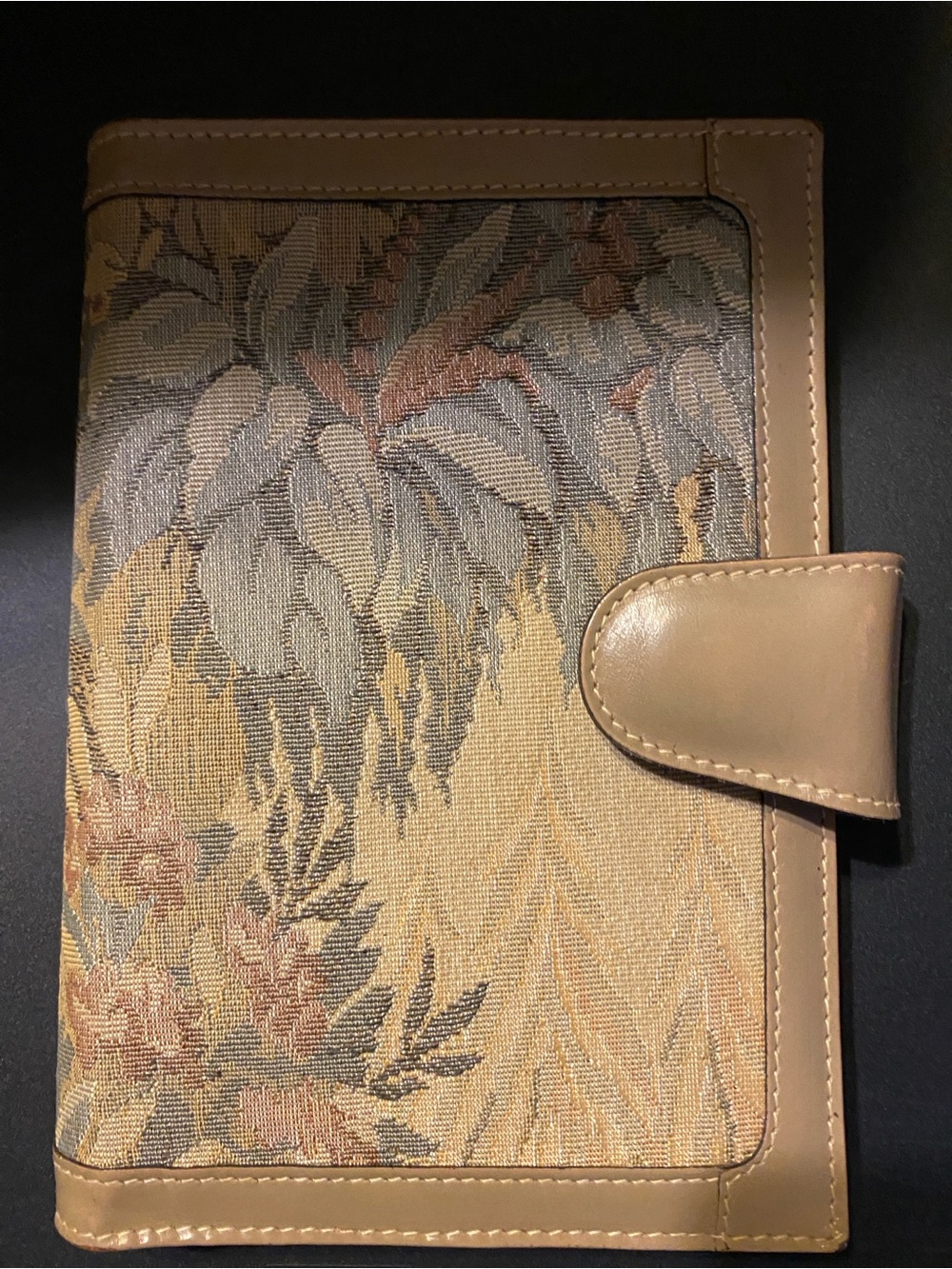 French Paradise Floral Tapestry Day Timer with Tan Leather Trim
